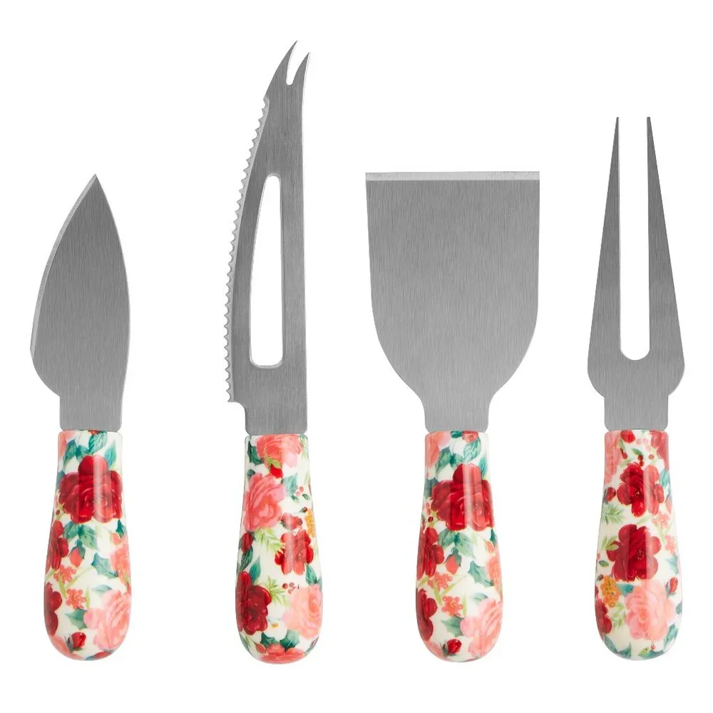 Pioneer Woman Cheese Knife Serving Set 4 pieces Cheerful Rose New